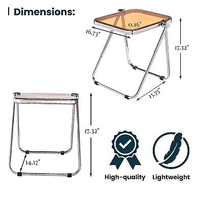 Leisuremod Lawrence Modern Rectangular Folding Side Table In Chrome Finish With Plastic Tabletop
