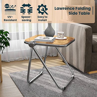 Leisuremod Lawrence Modern Rectangular Folding Side Table In Chrome Finish With Plastic Tabletop