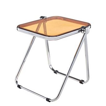 Leisuremod Lawrence Modern Rectangular Folding Side Table In Chrome Finish With Plastic Tabletop