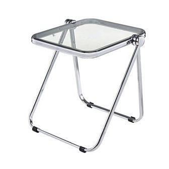 Leisuremod Lawrence Modern Rectangular Folding Side Table In Chrome Finish With Plastic Tabletop