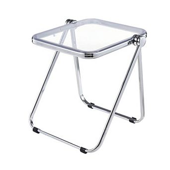 Leisuremod Lawrence Modern Rectangular Folding Side Table In Chrome Finish With Plastic Tabletop