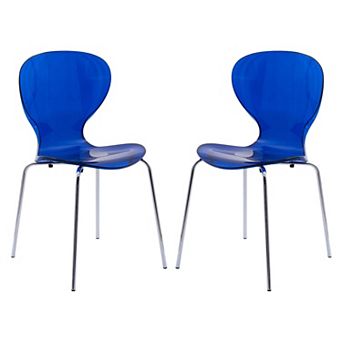 LeisureMod Modern Oyster Transparent Side Chair, Set of 2