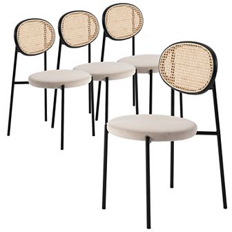 Leisuremod Euston Modern Wicker Dining Chair With Velvet Round Seat Set Of 4