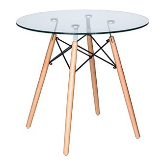 LeisureMod Dover Round Bistro Wood Top Dining Table W/ Natural Wood Eiffel Base