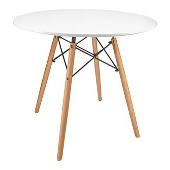 LeisureMod Dover Round Bistro Wood Top Dining Table W/ Natural Wood Eiffel Base