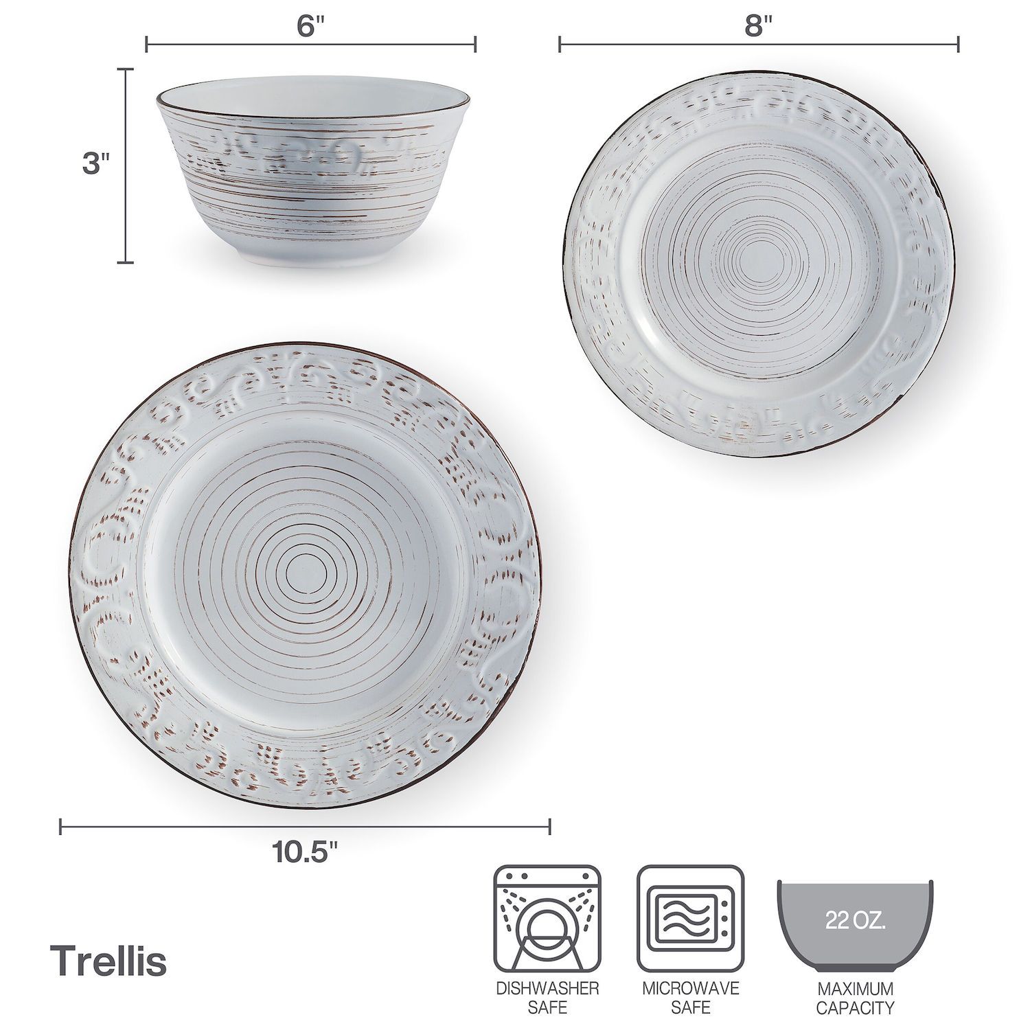 Pfaltzgraff Trellis Set Da Tavola In Melamina 12 Pezzi - Stoviglie Infrangibili Per 4 Persone, Design Antico - 2
