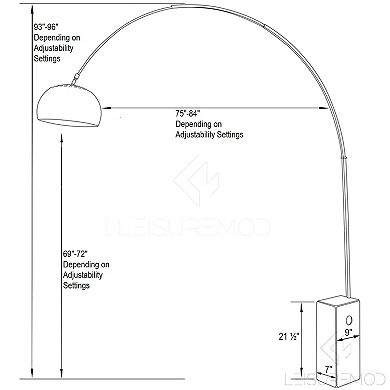 LeisureMod Arco Lamp with Marble Cube Base