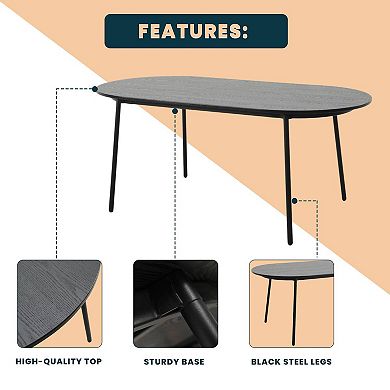 Leisuremod Tule Modern 71" Oval Dining Table With Mdf Top And Black Steel Legs