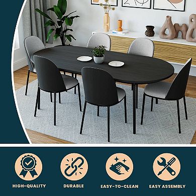 Leisuremod Tule Modern 71" Oval Dining Table With Mdf Top And Black Steel Legs