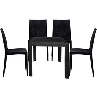 LeisureMod Mace Mid-Century 5 pc Outdoor Dining Set