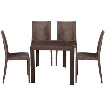 LeisureMod Mace Mid-Century 5 pc Outdoor Dining Set