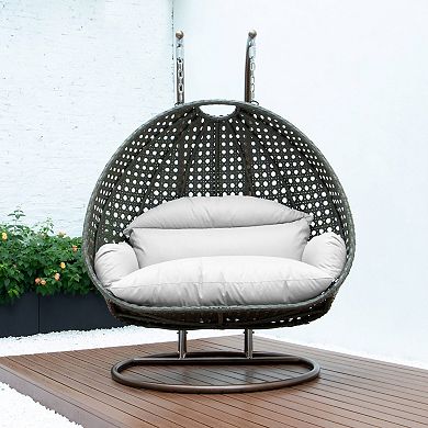 Leisuremod Beige Wicker Hanging 2 Person Egg Swing Chair