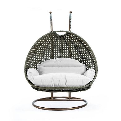 Leisuremod Beige Wicker Hanging 2 Person Egg Swing Chair