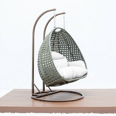 Leisuremod Beige Wicker Hanging 2 Person Egg Swing Chair