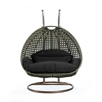 Leisuremod Beige Wicker Hanging 2 Person Egg Swing Chair