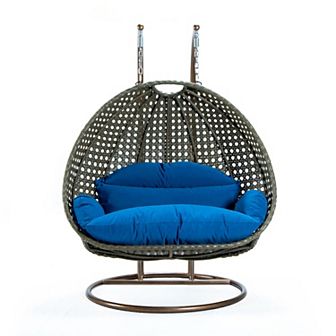 Leisuremod Beige Wicker Hanging 2 Person Egg Swing Chair