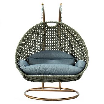 Leisuremod Beige Wicker Hanging 2 Person Egg Swing Chair