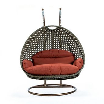 Leisuremod Beige Wicker Hanging 2 Person Egg Swing Chair