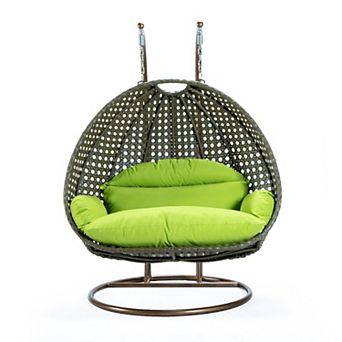 Leisuremod Beige Wicker Hanging 2 Person Egg Swing Chair