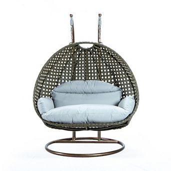 Leisuremod Beige Wicker Hanging 2 Person Egg Swing Chair
