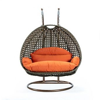Leisuremod Beige Wicker Hanging 2 Person Egg Swing Chair