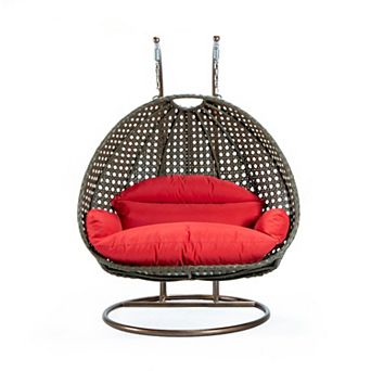 Leisuremod Beige Wicker Hanging 2 Person Egg Swing Chair