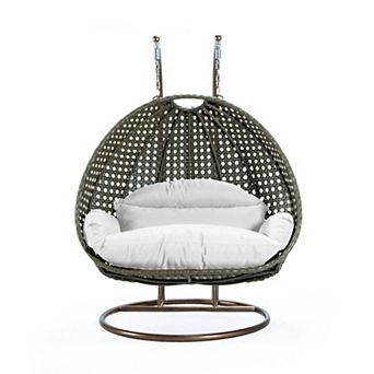 Leisuremod Beige Wicker Hanging 2 Person Egg Swing Chair