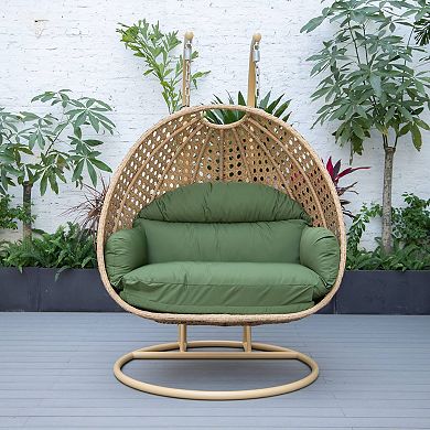 LeisureMod Mendoza Light Brown Wicker Hanging 2 person Egg Swing Chair