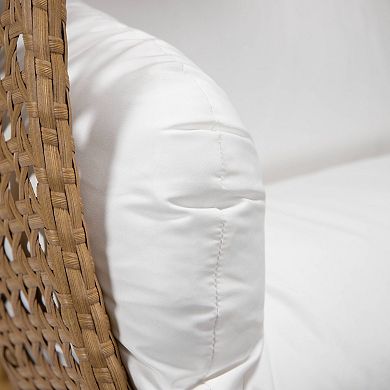 LeisureMod Mendoza Light Brown Wicker Hanging 2 person Egg Swing Chair