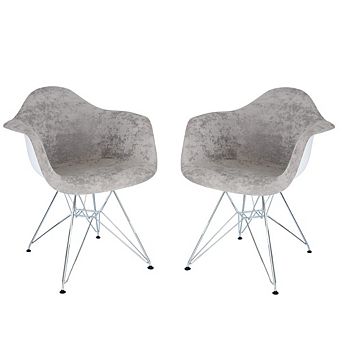 LeisureMod Willow Velvet Eiffel Metal Base Accent Chair Set of 2