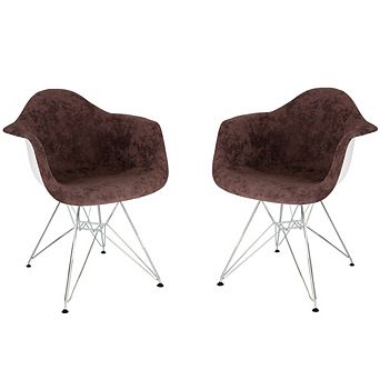 LeisureMod Willow Velvet Eiffel Metal Base Accent Chair Set of 2