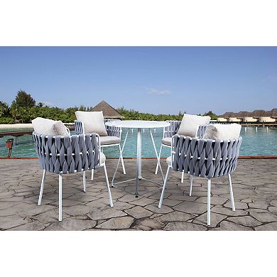 LeisureMod Spencer Modern Rope Outdoor Patio Dining Chair With Cushions
