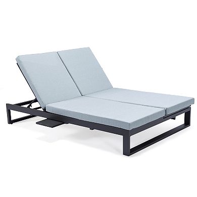 LeisureMod Chelsea Convertible Lounge Reclining Double Chaise With Cushions