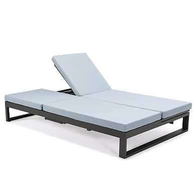 LeisureMod Chelsea Convertible Lounge Reclining Double Chaise With Cushions