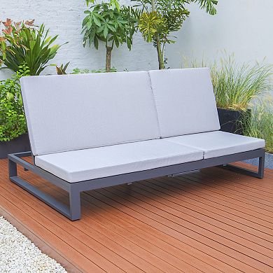 LeisureMod Chelsea Convertible Lounge Reclining Double Chaise With Cushions