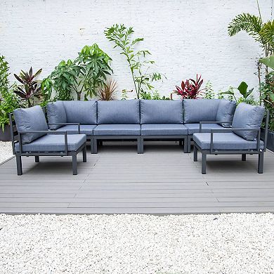 LeisureMod Hamilton 6-Piece Aluminum Patio Conversation Set With Cushions