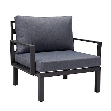 LeisureMod Hamilton 6-Piece Aluminum Patio Conversation Set With Cushions