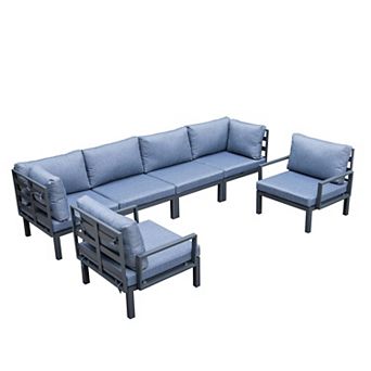 LeisureMod Hamilton 6 pc Aluminum Patio Conversation Set With Cushions