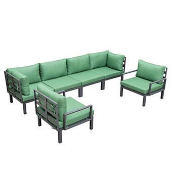 LeisureMod Hamilton 6 pc Aluminum Patio Conversation Set With Cushions