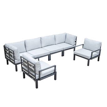 LeisureMod Hamilton 6 pc Aluminum Patio Conversation Set With Cushions