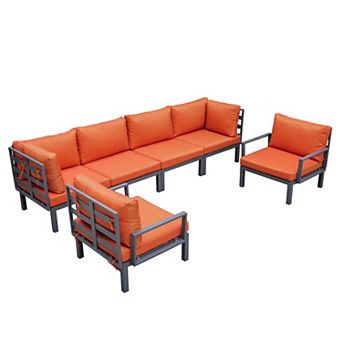 LeisureMod Hamilton 6 pc Aluminum Patio Conversation Set With Cushions