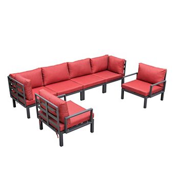 LeisureMod Hamilton 6 pc Aluminum Patio Conversation Set With Cushions