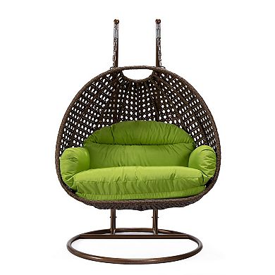 LeisureMod Mendoza Dark Brown Wicker Hanging 2 person Egg Swing Chair
