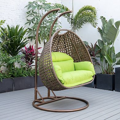 LeisureMod Mendoza Dark Brown Wicker Hanging 2 person Egg Swing Chair