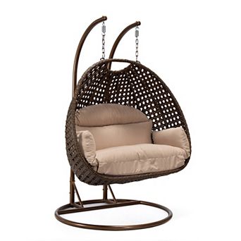 LeisureMod Mendoza Dark Brown Wicker Hanging 2 person Egg Swing Chair