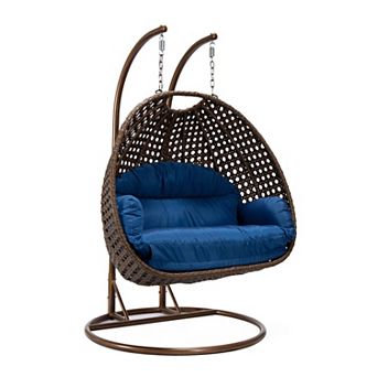 LeisureMod Mendoza Dark Brown Wicker Hanging 2 person Egg Swing Chair
