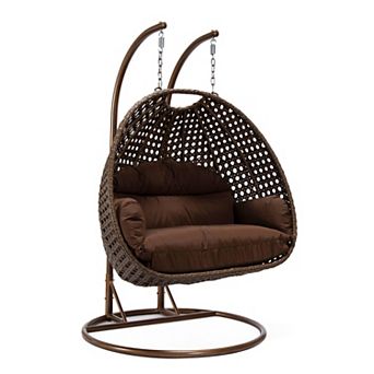 LeisureMod Mendoza Dark Brown Wicker Hanging 2 person Egg Swing Chair