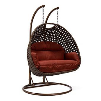 LeisureMod Mendoza Dark Brown Wicker Hanging 2 person Egg Swing Chair