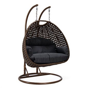 LeisureMod Mendoza Dark Brown Wicker Hanging 2 person Egg Swing Chair