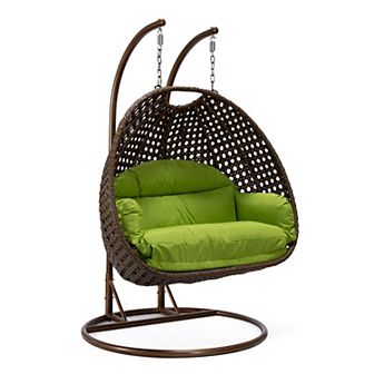 LeisureMod Mendoza Dark Brown Wicker Hanging 2 person Egg Swing Chair